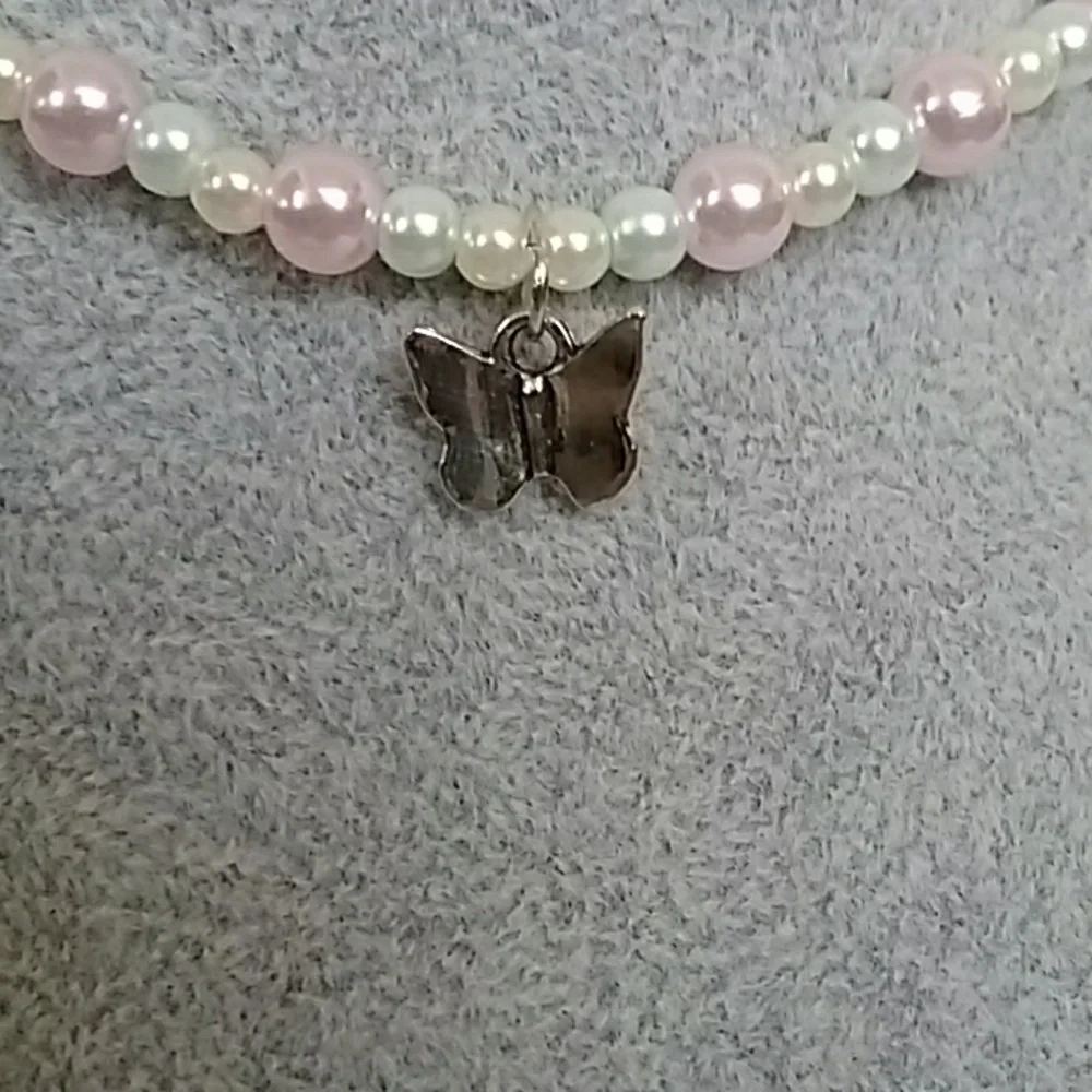 Girls beaded butterfly pastel necklace